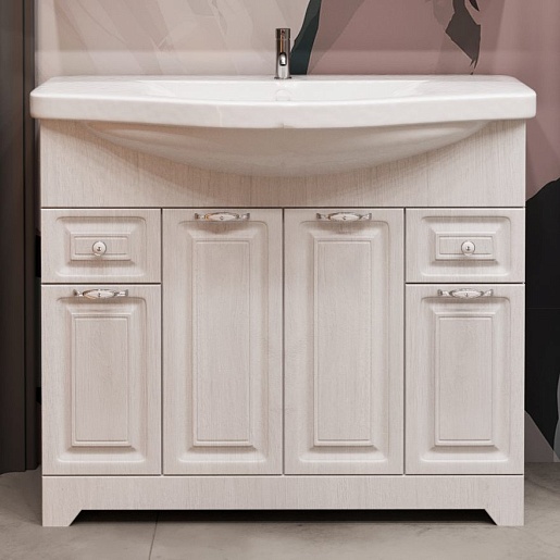 Stella Polare Тумба с раковиной Кармела 100 люкс белое серебро – фотография-2